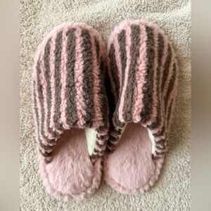 Free People Pink and Brown Striped Slippers